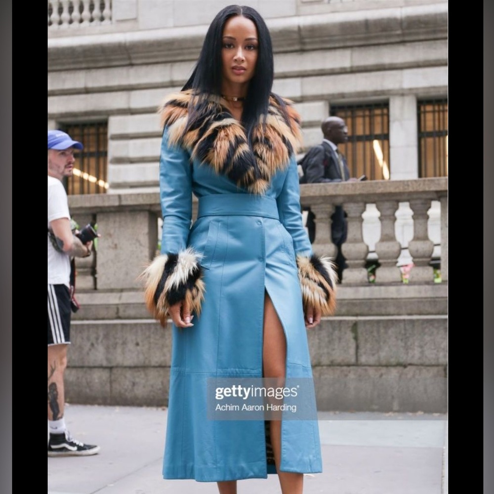 Dolce & Gabbana Blue Coat with Fur Trim